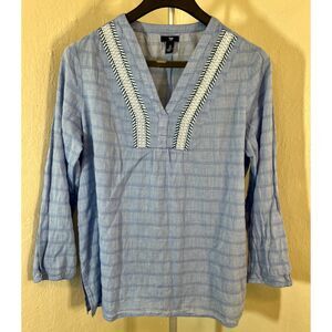 GAP Blue Chambray Embroidered V-Neck Tunic Top - Size L